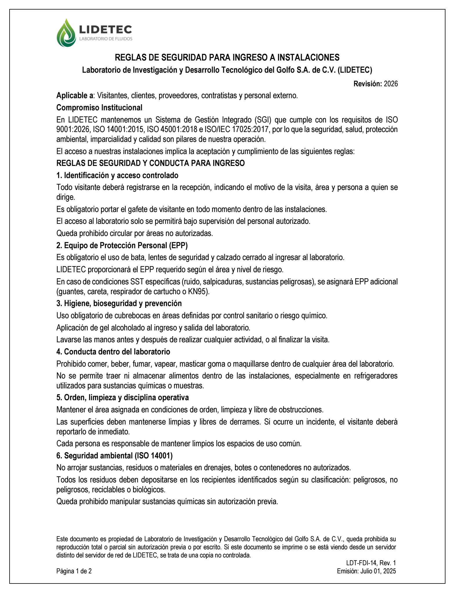 Reglamento de Seguridad pág. 1